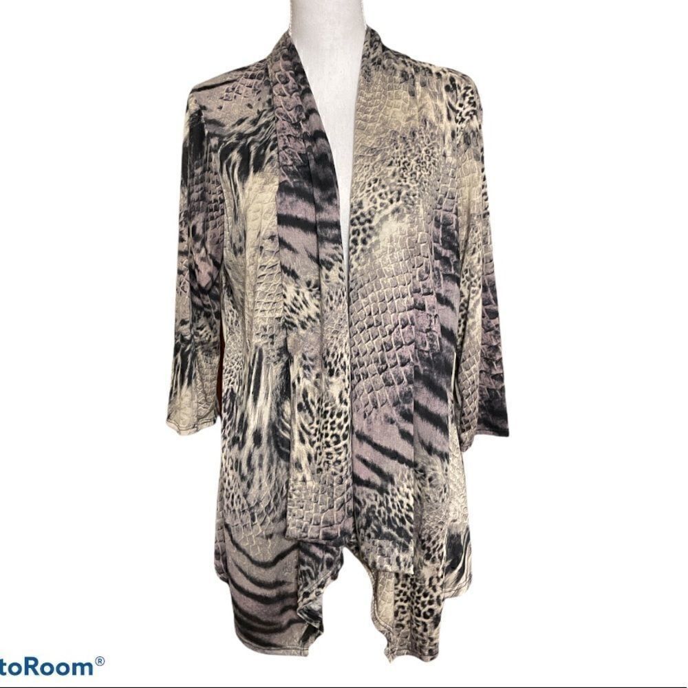 NWT S Point Open front shawl collar animal print cardigan jacket size 2X